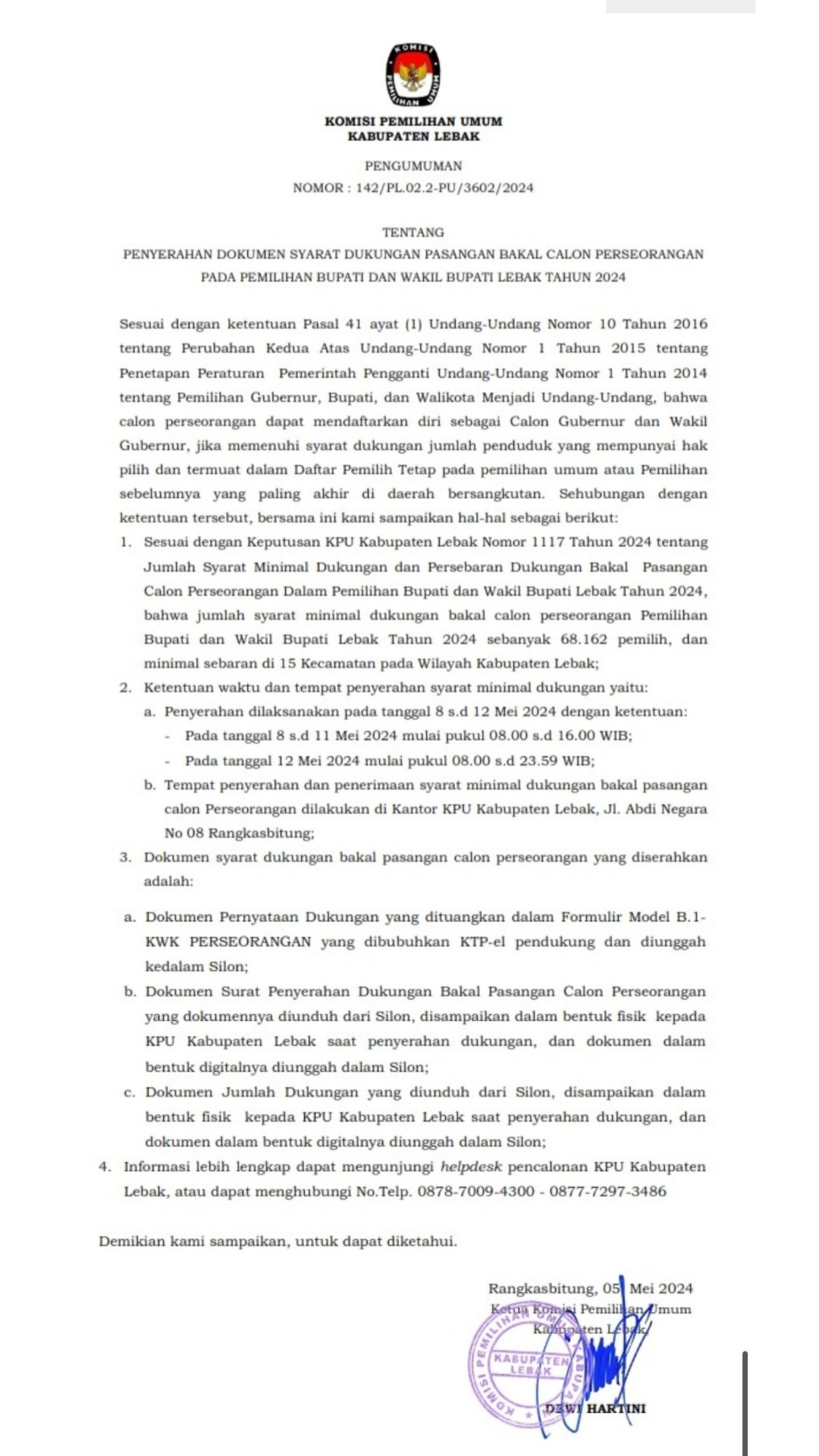 Begini Syarat yang Perlu Ditempuh Bagi Bacabup dan Wacabup Daftar ke KPU Lebak Melalui Jalur Independen