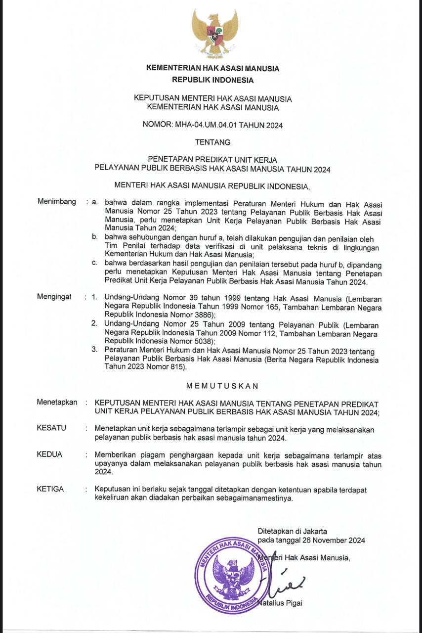 Lapas Kelas III Rangkasbitung Kembali Raih Penghargaan P2HAM Untuk Yang Kelima Kalinya Secara Berturut-Turut